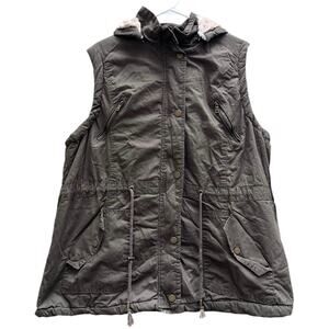 NEW Snobbish Collection Hooded Vest Olive Green Zip Snap Faux Fur Lined Women 2X
